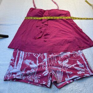 Modlily Swim Tankini 2 Piece Hot Pink Padded Ruffle Top Print Bottom SZ XL NEW